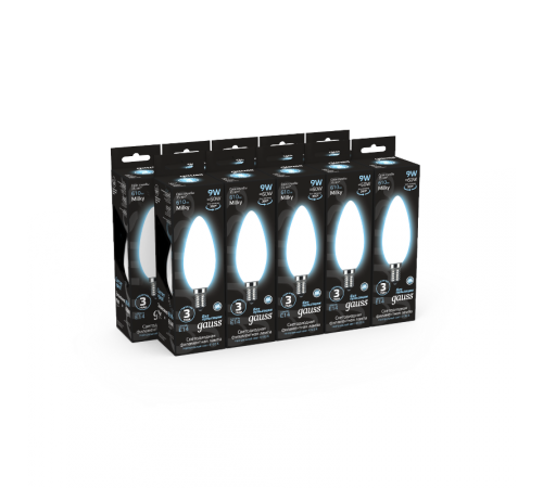 Лампа светодиодная Filament Свеча 9W 610lm 4100К Е14 milky LED 1/10/50  103201209  Gauss
