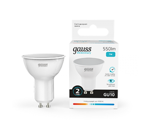 Лампа светодиодная LED Elementary MR16 GU10 7W 550lm 4100К  13627  Gauss