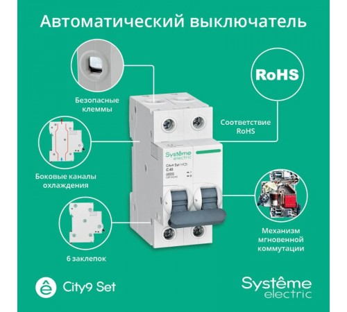 Выключатель автоматический двухполюсный 40А С 4.5kA City9  C9F34240  SE