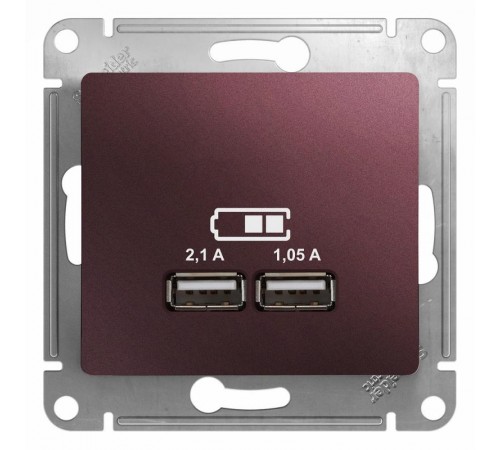 Glossa Баклажановый USB Розетка, 5В/2100мА, 2х5В/1050мА, механизм  GSL001133  SE