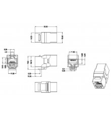 CA2-KJ-C6-BK Проходной адаптер (coupler), RJ-45(8P8C) формата Keystone Jack, категория 6, 4 пары, черный  444915  Hyperline