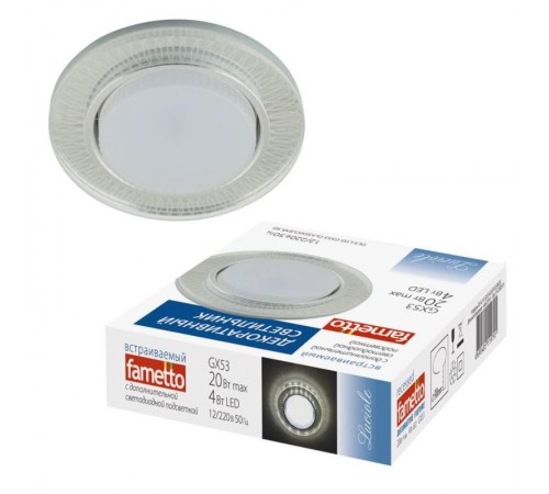 Светильник декор.встр Luciole DLS-L155 GX53 GLASSY/CLEAR 3D GU5.3 доп.LED подсветка 4Вт металл/стекл. зерк./прозр, эфф. 3D.  UL-00005320  Fametto