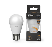 Лампа светодиодная LED 7Вт E27 220В 3000К шар, диммируемая  105102107-D  Gauss