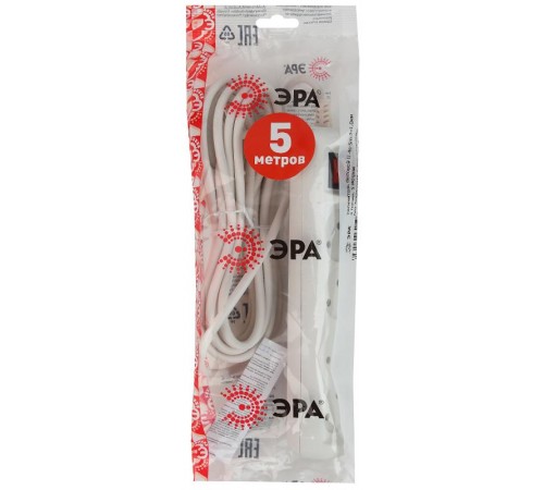 U-4s-5m-2x1 Удлин-ль без заземл, с выкл, 4гн, 5м, ПВС, 2х1мм2, 10А (20/720)  Б0044054  ЭРА