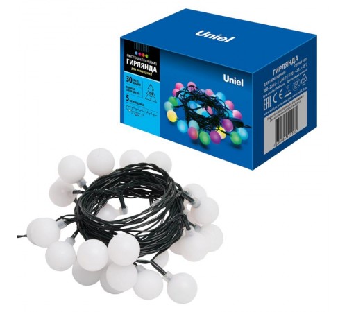 Гирлянда светодиодная  "Радуга-1"  ULD-S0500-030/DGA RGB IP20 RAINBOW-1   5м. 30 диодов. RGB свет. шнур зеленый.  UL-00005470  Uniel