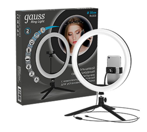 Светильник кольцевой 15W 800lm 3000-6500K 5V USB IP20 300*23мм черный дим пульт е LED 1/20  RL003  Gauss