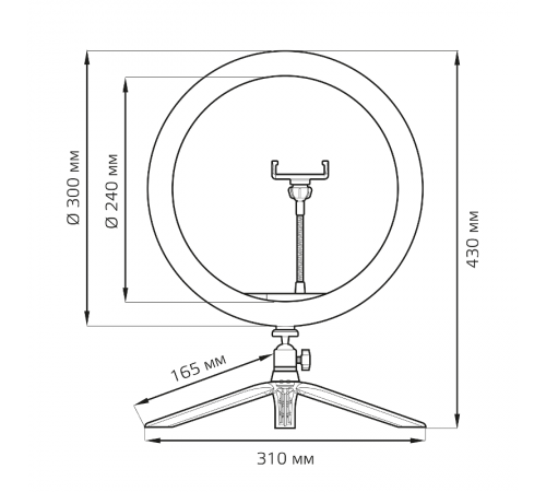 Светильник кольцевой 15W 800lm 3000-6500K 5V USB IP20 300*23мм черный дим пульт е LED 1/20  RL003  Gauss