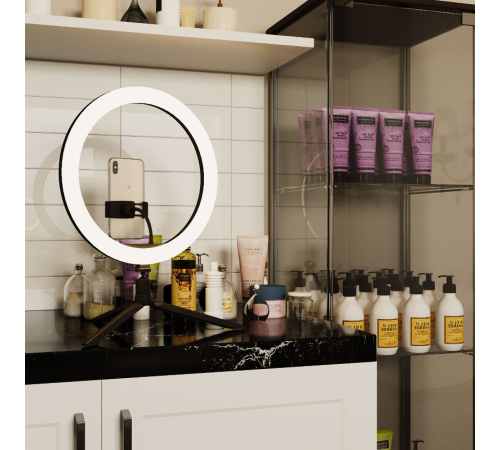 Светильник кольцевой 15W 800lm 3000-6500K 5V USB IP20 300*23мм черный дим пульт е LED 1/20  RL003  Gauss