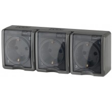 Розетка 11-2406-03  3-ая с заземлением IP54, шторки, 16АХ-250В, ОУ, Эксперт, Серый Б0020723  ЭРА