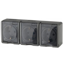 Розетка 11-2406-03  3-ая с заземлением IP54, шторки, 16АХ-250В, ОУ, Эксперт, Серый Б0020723  ЭРА