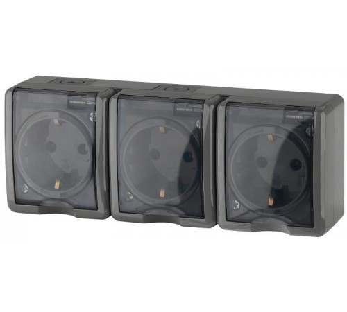Розетка 11-2406-03  3-ая с заземлением IP54, шторки, 16АХ-250В, ОУ, Эксперт, Серый Б0020723  ЭРА