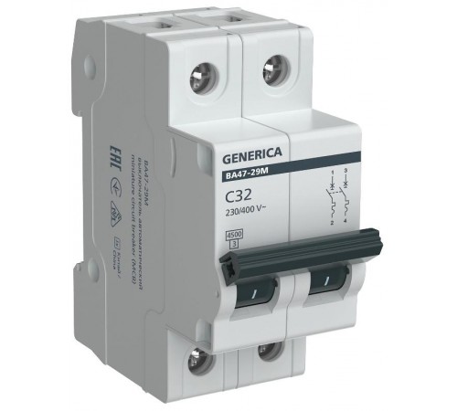 Выключатель автоматический  двухполюсный ВА47-29М 2P 32А 4,5кА C MVA21-2-032-C-G GENERICA