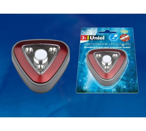 Cветильник-ночник пушлайт DTL-356 треугольник/Red/3LED/4AA питание от 3-х батареек AAA (в комплект не входят) красный  UL-00001987  Uniel