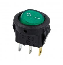 Выключатель клавишный круглый 250V 3А (3с) ON-OFF зеленый с подсветкой Micro  36-2533  REXANT