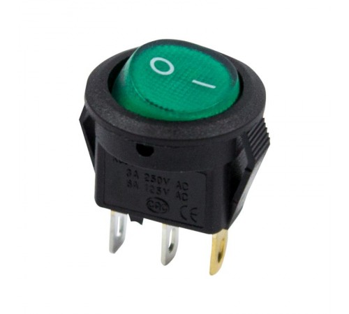 Выключатель клавишный круглый 250V 3А (3с) ON-OFF зеленый с подсветкой Micro  36-2533  REXANT