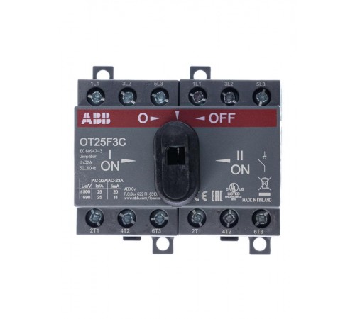 Реверсивный рубильник OT25F3С до 25А 3-полюсный (с резерв. ручкой)  1SCA104863R1001  ABB
