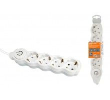 Удлинитель бытовой "Люкс" УЛ04В выкл, 4 гнезда, 5м, с/з, с з/ш, ПВС 3х1мм2 16А/250В бело-серый  SQ1303-0135  TDM
