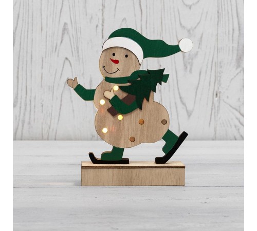 Деревянная фигурка с подсветкой Снеговик 18 см  504-017  NEON-NIGHT
