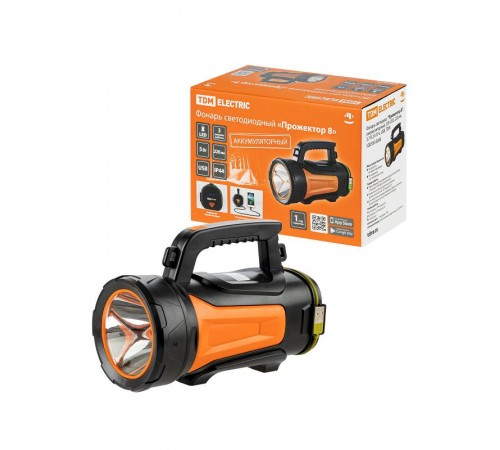 Фонарь светодиод. "Прожектор 8", аккумуляторный, 5 Вт LED, 220 лм, 3,7 В 2,4 А*ч, USB  SQ0350-0008  TDM
