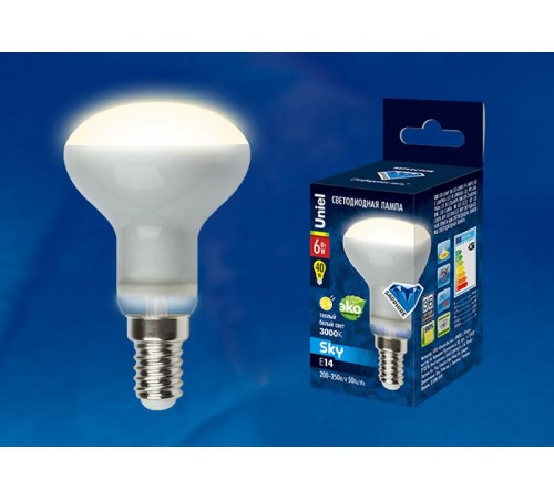 Лампа светодиодная LED-R50-6W/WW/E14/FR PLS02WH LED. "Рефлектор", матовая 3000К Серия Sky  UL-00001491  Uniel