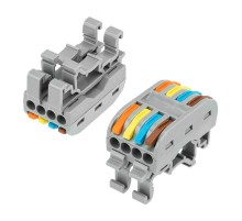 Клемма СМК 222-424D проходная 4-полюсная, с креплением на DIN-рейку (0,08-4 мм) серая (50 шт./уп.)  07-5237  REXANT