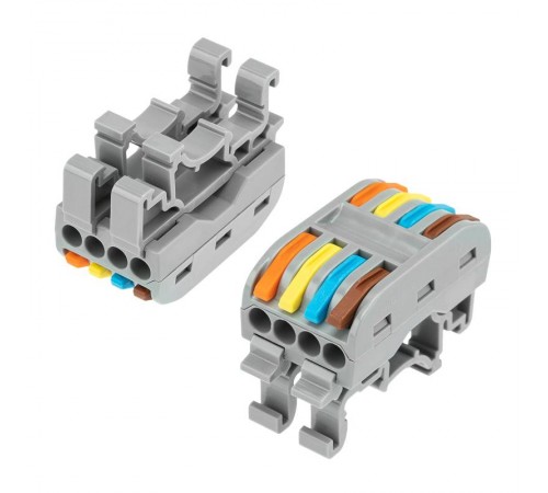 Клемма СМК 222-424D проходная 4-полюсная, с креплением на DIN-рейку (0,08-4 мм) серая (50 шт./уп.)  07-5237  REXANT