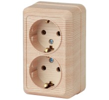 Розетка Intro Quadro 2-204-11 с заземлением двойная 2х2P+E Schuko, 16А-250В, IP20, ОУ, сосна  Б0053807  Intro