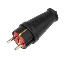 Вилка влагозащищенная прямая COMPACT, с/з, 16А, IP44 каучук, черная  111-200  REXANT