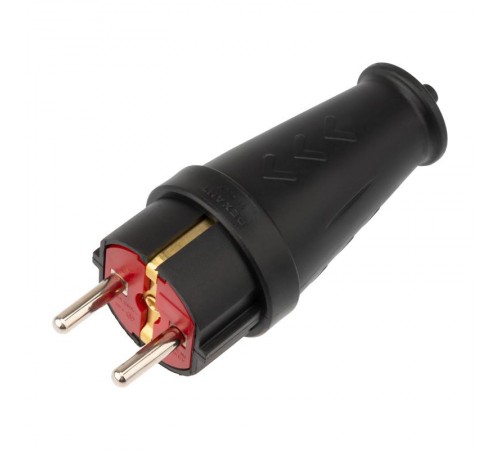 Вилка влагозащищенная прямая COMPACT, с/з, 16А, IP44 каучук, черная  111-200  REXANT