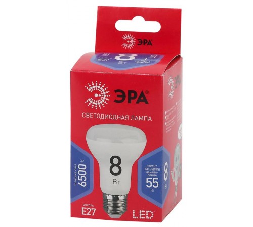 Лампа светодиодная RED LINE LED R63-8W-865-E27 R Е27 / Е27 8Вт рефлектор холодный дневной свет  Б0045336  ЭРА