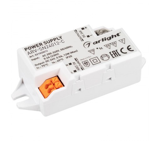 Блок питания ARV-SN24012-C (24V, 0.5A, 12W) (Arlight, IP20 Пластик, 3 года)  021020(1)  Arlight