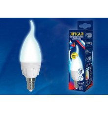 Лампа светодиодная LED-CW37 7W/4000K/E14/FR/DIM PLP01WH LED, димм.. "свеча на ветру", мат, серия Яркая, пр-во Россия, 4000К .  UL-00004298  Uniel