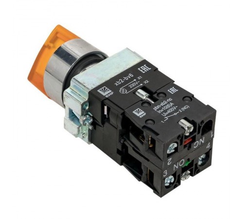 Переключатель BD21 2P c желтой подстветкой 230В NO  PROxima  xb2-bk21-y-230  EKF