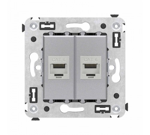 Компьютерная розетка RJ-45 без шторки в стену, кат.6 двойная экранированная, "Avanti", "Закаленная сталь"  4404794  DKC