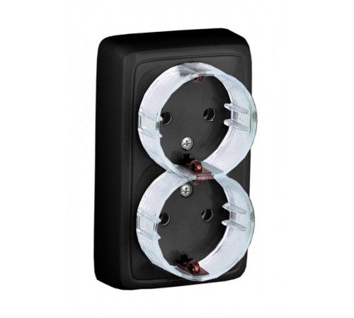 Розетка открытой установки, двухместная, с заземляющим контактом, с изолирующей пластиной, цвет черный  РА16-183-08  HEGEL