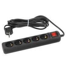 Удлинитель электрический UX-5es-5m-B с заземлением с выключателем 5 розеток 5 м ПВС 3x0,75мм2 10А черный  Б0057732  ЭРА