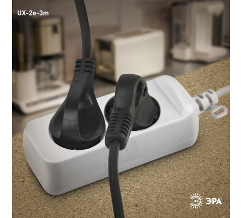 UX-2e-3m Удлин-ль c заземл, 3х0,75мм2, ПВС, 2гн, 3м (5/20/840)  Б0038573  ЭРА