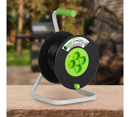 Удлинитель силовой ЭРА GREEN LINE KAT-2x1.5-40m Greenline на катушке пластик 4 розетки без заземления 40м ПВС 2x1.5мм2   Б0065088  ЭРА