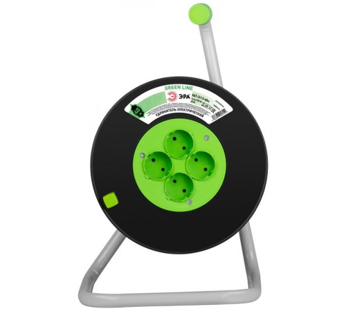Удлинитель силовой ЭРА GREEN LINE KAT-2x1.5-40m Greenline на катушке пластик 4 розетки без заземления 40м ПВС 2x1.5мм2   Б0065088  ЭРА