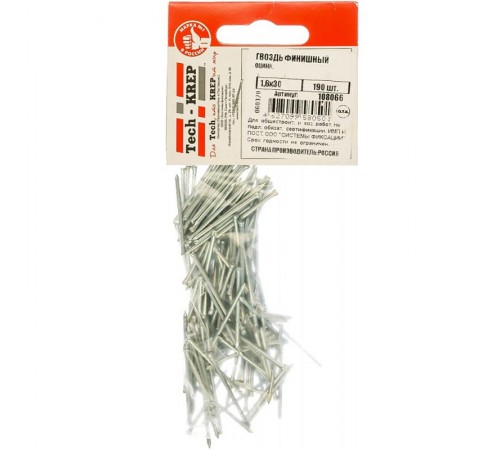Гвоздь финишный оцинк. 1,6х30 (190 шт) - пакет ( 0,099 кг)  108066  Tech-KREP
