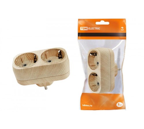 Блок на 2 гнезда 2П+З плоский 16А 250B "Эко" (сосна)   SQ1806-0074  TDM