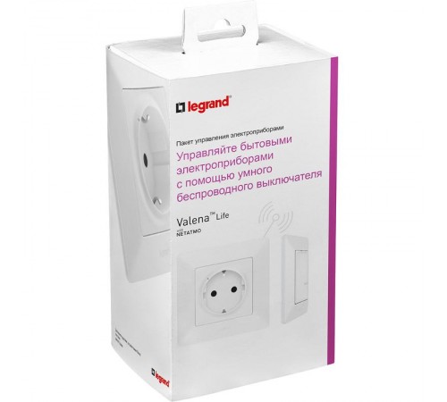 Пакет для управления быт. электроприборами Valena Life (розетка Умн. с/з 16А 230В+Умн. беспроводн. 1-кл. выкл.) бел. Netatmo  752154  Legrand