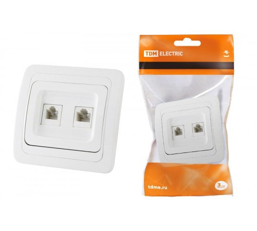 Розетка компьютерная RJ-45 + TФ (RJ-11) белая "Валдай"   SQ1804-0015  TDM
