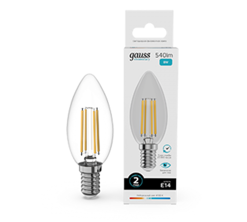 Лампа светодиодная   Filament Elementary Свеча 8W 540lm 4100К Е14 LED 1/10/100  32128  Gauss