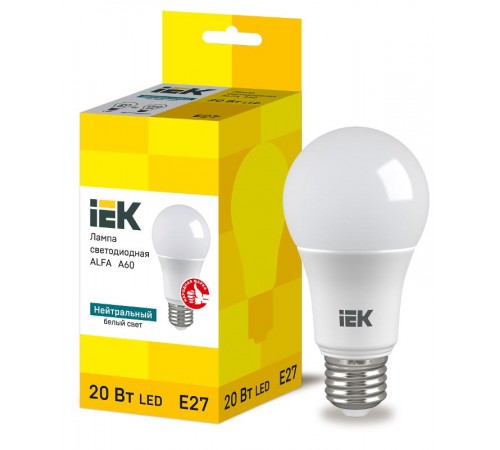 Лампа LED ALFA A60 груша 20Вт 230В 4000К E27  LLA-A60-20-230-40-E27  IEK