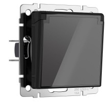 W1171248/ Электроустановочные изделия - Розетка влагозащ. с зазем. с защит. крышкой и шторками (черный акрил)  a064043  Werkel