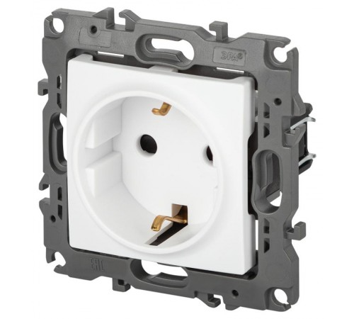 Розетка ЭРА Серия 12 12-2102-01М с заземлением со шторками, 16А-250В, белый матовый   Б0065661  ЭРА