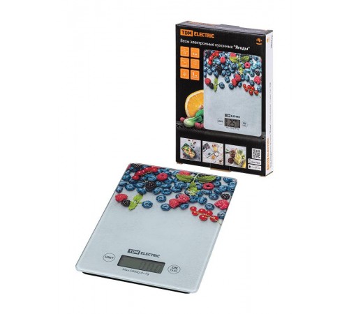 Весы электронные кухонные "Ягоды", стекло, деление 1 г, макс. 5 кг,  SQ4025-0002  TDM