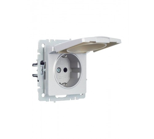 BRITE Розетка с заземлением со шторками с кр. 16А IP44 РСбш10-3-44-БрА алюминий  BR-R16-16-44-K47  IEK