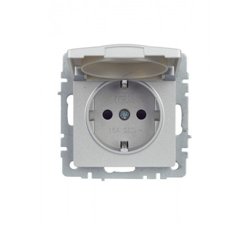 BRITE Розетка с заземлением со шторками с кр. 16А IP44 РСбш10-3-44-БрА алюминий  BR-R16-16-44-K47  IEK
